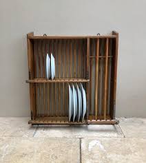 1940s Oak Wall Hung Plate Rack With