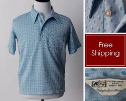 Vintage Mens Shirt Kmart Print Pattern Blue Short Sleeve Bowling 70s Retro Large L