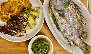whole roasted fish with green sauce