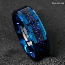 Details About 8mm Blue Tungsten Carbide Ring Carbon Fibre Black Celtic Dragon Mens Jewelry