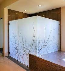 Etched Glass Shower Enclosure With Tree