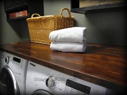 Some companies sell premade laundry room countertops but they can cost hundreds of dollars and some won't fit properly. Wood Countertop Diy Scavenger Chic