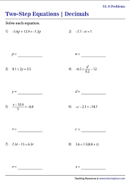Two Step Equations With Decimals Worksheets
