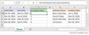 ms excel how to use the networkdays