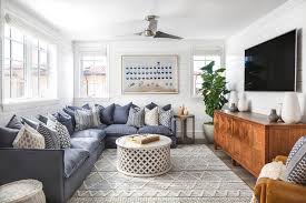 comfy blue sectional with gray moroccan