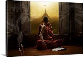 Novice Buddhist Monk Inside A Temple In