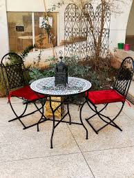 mosaic with 4 chairs wrought iron patio