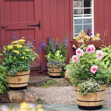 Wooden Barrel Planter Grey Garden