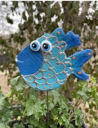 Ceramic Funky Fish Garden Stake Garden