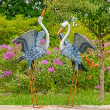 Blue Grey Heron Garden Figurines