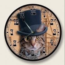 Steampunk Cat 1 Wall Clock Top Hat