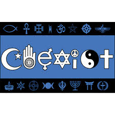If one thing coexists with another, they exist together at the same time or in the same. Religions Coexist Flag 3 X 5