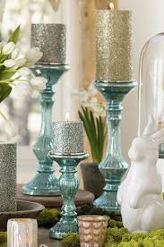 Blue Mercury Glass Pillar Candleholders