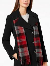 Details About London Fog Double Breasted Plaid Scarf Peacoat Black Size Uk M