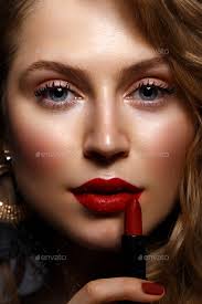 with red lips and clic makeup