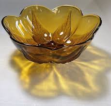 Vintage Amber Glass Bowl With Embossed