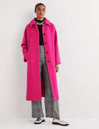 Belted Textured Wool Maxi Coat Pink