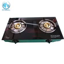 2 burners tempered glass top brass