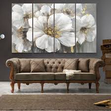 White Flowers Abstract Painting Wall