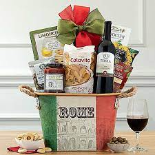 italian gourmet and wine gift basket at