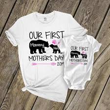 First Mothers Day Mommy Baby Girl Bear Matching Shirt And