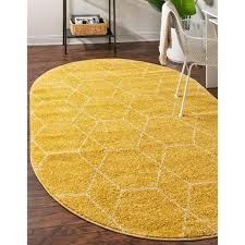 unique loom geometric trellis frieze rug yellow 5x8ft oval