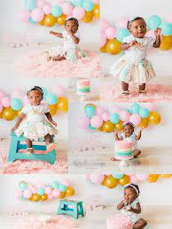 Mint Gold And Pink First Birthday Smash Cake Session Girl Www  gambar png