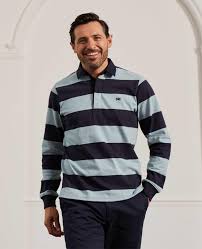 navy pale green stripe rugby shirt