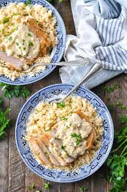 pork chops and rice with creamy