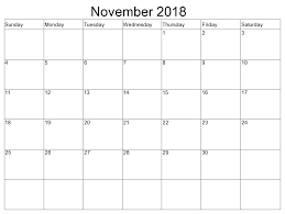 November 2018 Calendar Printable Blank Templates Free Word