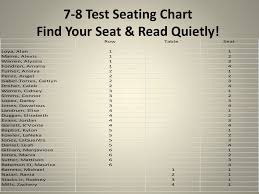 3 4 Test Seating Chart Find Your Seat Read Quietly Ppt