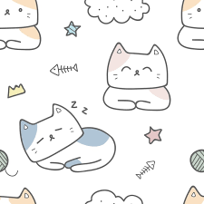 Cute Cat Cartoon Doodle Pastel Seamless