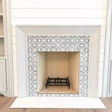 Cement Tile Around A Fireplace Is