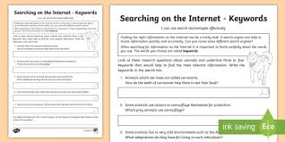 Searching The Internet Animal Keywords Worksheet