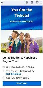 Details About Jonas Brothers Happiness Begins Tour 1 Ticket The Forum Los Angeles Face Value