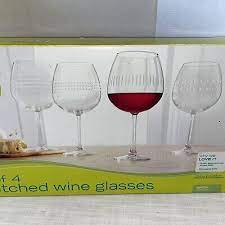 Food Network Wine Glasses Etched Set Of