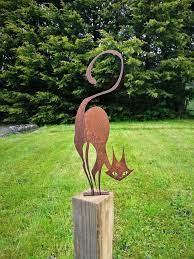 Rusty Metal Cat Fence Topper Witches
