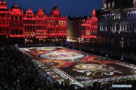 giant flower carpet unrolled in central