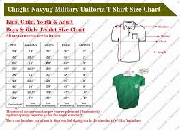 size chart for uniforms tshirt