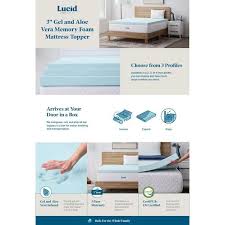lucid comfort collection 3 in gel and aloe infused memory foam topper twin blue