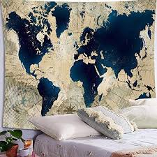 Vintage World Map Tapestry Wall Hanging