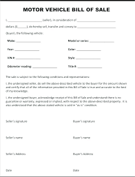 Printable Bill Of Sale Template Contract Form Car Agreement
