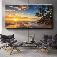 Modern Sea Wave Beach Sunset Canvas