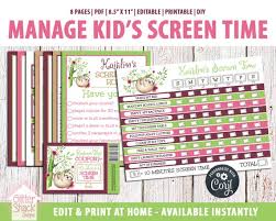 Editable Screen Time Chart Kids Weekly Reward Chart Printable Reward Coupons Internet Contract Password Keeper Screen Time Rules Sloth