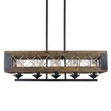 Lnc Siay 5 Light Black Modern Farmhouse Wood Chandelier Dining Room Pendant Lighting With Clear Glass Shade Led Compatible A03145 The Home Depot
