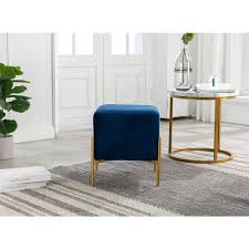 blue velvet upholstered square ottoman
