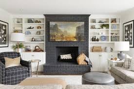 Black Painted Brick Fireplace And