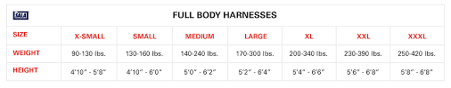 Harness Sizing Charts Gravitec Systems Inc Fall Protection