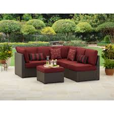 The discounted items include outdoor rugs, outdoor dining seating, and lounge chairs. Better Homes Gardens Rush Valley 3 Piece Outdoor Sectional With Red Cushions Walmart Com Walmart Com