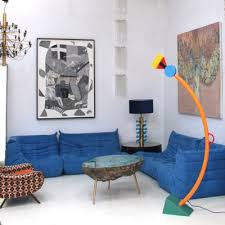togo sofa in blue velvet by michel